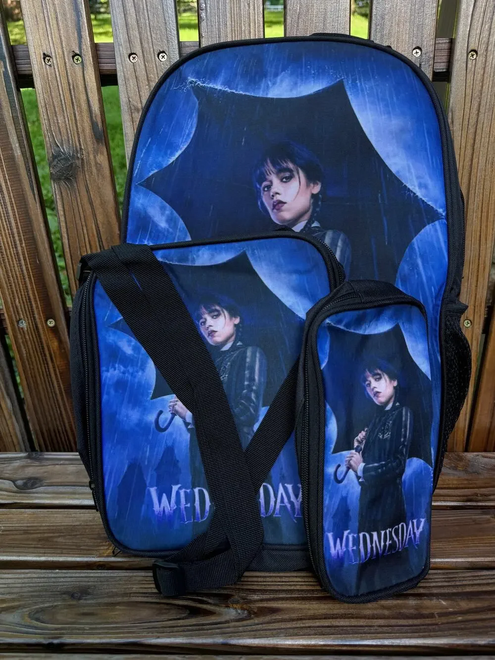 NEW Wednesday Addams 3 Piece Backpack Set Bookbag Lunch Bag, Pencil Case School